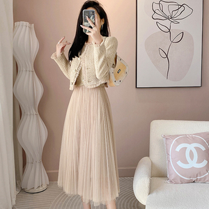 小香风套装名媛气质淑女纱裙吊带连衣裙盐系穿搭御姐两件套背带裙