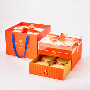 橙色水晶双层包装盒五宝礼品盒五福临门丝带西洋参石斛燕窝盒子空