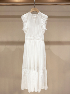 白月光连衣裙冬卓雅2024夏季新款蕾丝拼接立领无袖优雅法式长裙子