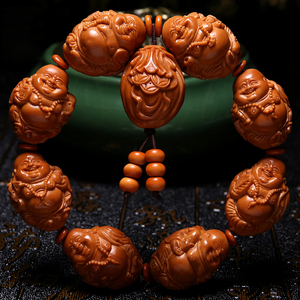 刘仁义橄榄核手工精雕八宝弥勒手串笑佛核雕橄榄胡文玩男女手链