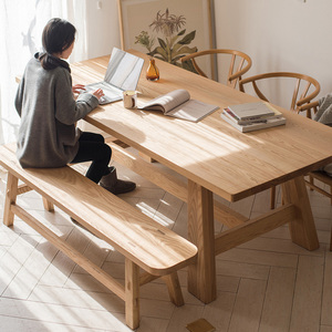 全友家居白蜡木餐桌实木工作台桌椅设计师家具原木色餐台北欧书桌