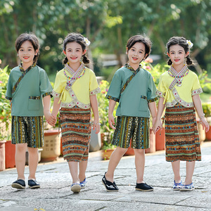 民族风云南西双版纳旅游少数民族服饰儿童傣族古风汉服套装男女童