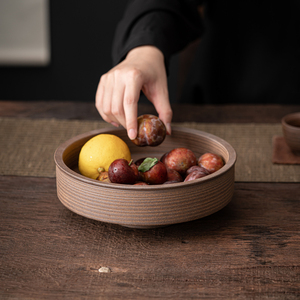 造说 无釉粗陶日式果盘创意陶瓷复古茶洗家用客厅茶几零食点心盘