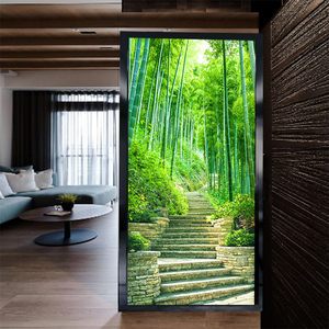 00陈卓敏88淘宝新款艺术玻璃过道背景走廊隔断屏风新中式深雕竹子竹