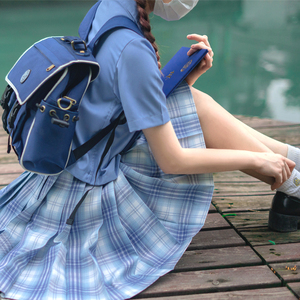 【玄冬】现货壹禾jk制服百褶裙学院风学生制服裙原创蓝色格子裙女