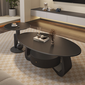 椭圆形岩板茶几客厅家用沙发桌子意式轻奢小户型组合茶桌创意茶台