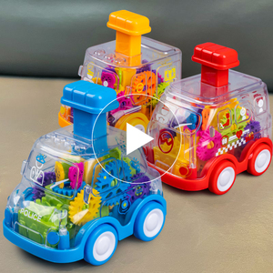 儿童按压透明齿轮车惯性玩具车益智小汽车巴士男孩女孩六一节礼物