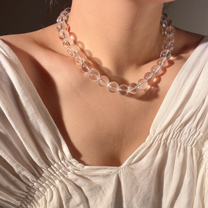 7A透明白水晶项链圆珠纯银扣轻奢高级感法气质叠戴锁骨链女时尚