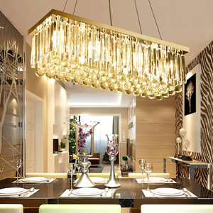 长方形水晶餐厅吊灯创意吧台客厅欧式餐吊灯具钛金色大气酒柜灯具