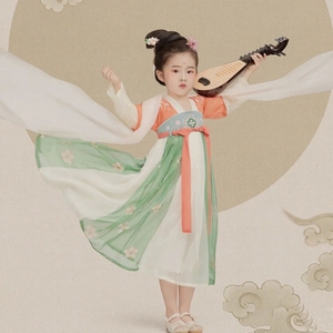 唐朝女童汉服春秋超仙襦裙薄款儿童古装中国风长袖连衣裙古风夏天