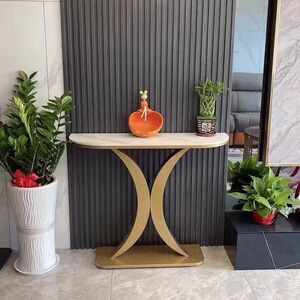 轻奢岩板现代玄关桌入户简约条案靠墙门厅半圆桌端景台过道玄关台
