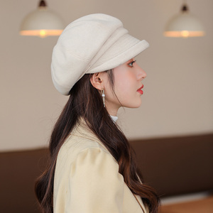 八角帽短帽檐鸭舌帽春秋季新款显脸小日系冬季帽子女画家帽贝雷帽