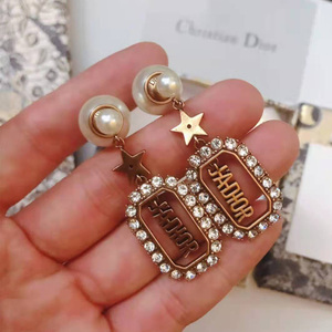 d家新款jadior字母珍珠耳钉黄铜z柜品质爆款复古潮范儿百搭宫廷
