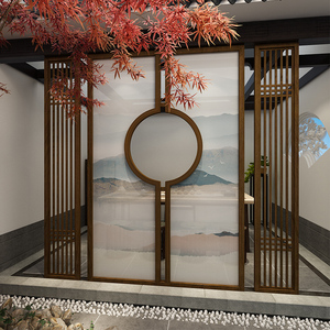 现代中式屏风隔断客厅玄关大厅茶室酒店时尚简约装饰实木镂空座屏