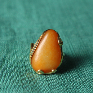 晓佳珠宝和田玉新疆籽料黄沁独籽戒指