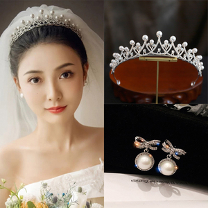 新娘结婚皇冠头饰耳环套装18成年礼超仙森系婚纱王冠女十八岁生日