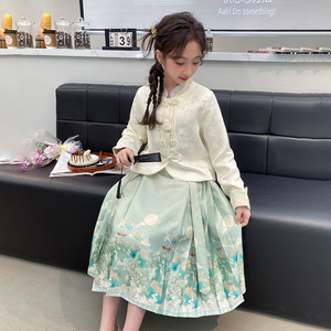 女童新中式马面裙套装2024新款春装洋气大童中国风外套裙子两件套