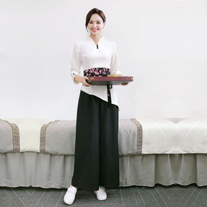 中式秋冬中式美容院收银员前台咨客服服务员酒店足疗足浴迎宾工服