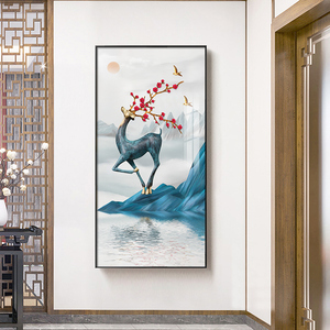 现代轻奢鹿玄关装饰画正对门挂画寓意好进门背景墙走廊过道壁画