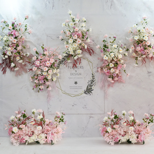新款婚庆粉色背景婚礼舞台迎宾区装饰仿真绢花排花墙橱窗酒店布置