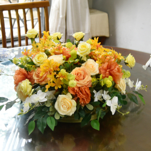 酒店包厢大圆桌转盘中间摆花装饰摆件桌花圆形餐桌绢花摆台花假花