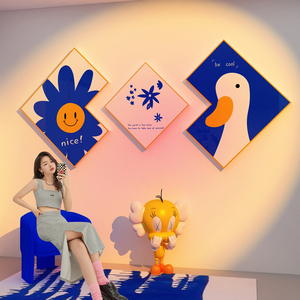 网红打卡拍照区布置奶茶店墙壁装饰遮丑面餐厅蛋糕背景克莱因蓝贴