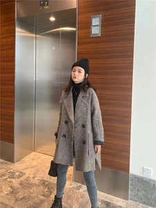 韩版20冬季新款圣依雅18075正品呢料格子加棉大衣中长款加厚外套