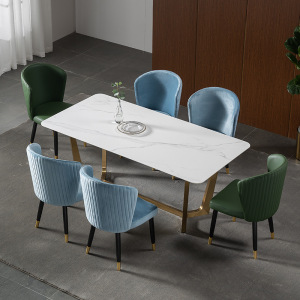 v字岩板餐桌椅组合家用小户型现代简约轻奢大理石吃饭桌子长方形