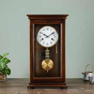 新欧式复古机械座钟客厅老式中式上链台式实木钟表长方形报时机品