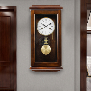 铜机芯机械挂钟中式实木发条钟表客厅复古家用机械钟老式报时挂表