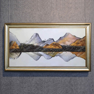 日照金山银山新中式客厅油画手绘山水画酒店大堂办公桌背景墙壁画