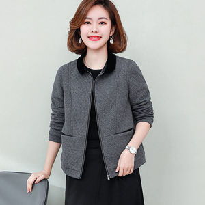 翻领外套女早春妈妈有带里子拉链短款开衫上衣中年宽松休闲小褂子