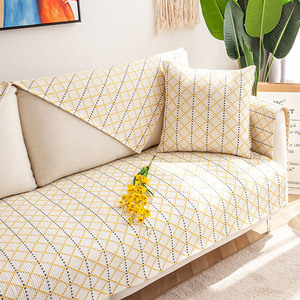 老粗布编织黄色纯棉线沙发垫四季通用防滑沙发坐垫全盖布巾薄单层