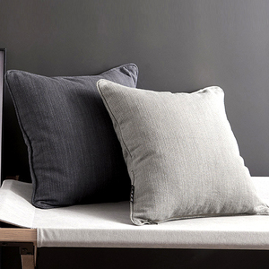 深浅灰色纯色加厚亚麻北欧沙发抱枕套不含芯455055606570大靠垫枕
