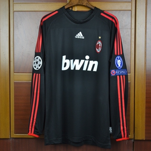 0910ac米兰因扎吉长袖卡卡小罗贝克汉姆马尔蒂尼欧冠黑色经典球衣