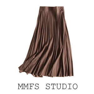 MMFS外贸原单正品尾货剪标女装高腰显瘦垂感压褶半身裙2023春装