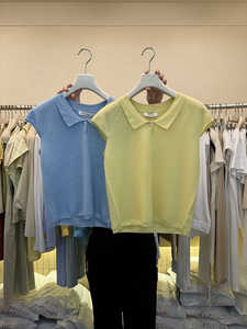FU法式黄色短袖冰丝针织衫女薄款夏季设计感小众短款打底上衣背心