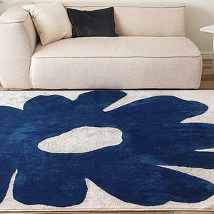 克莱因蓝色客厅沙发茶几地毯ins简约抽象花朵ins家用卧室床边地毯