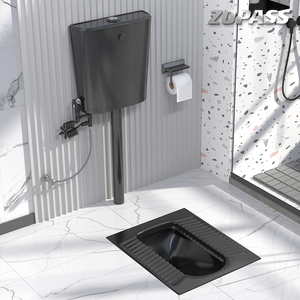 黑色蹲便器家用陶瓷蹲厕蹲便池防臭蹲坑式大便器水箱整套厕所蹲坑