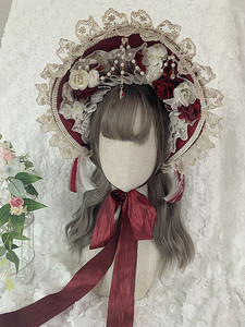 原创lolita华丽茶会百搭洛丽塔优雅bb帽波奈特bnt发饰配饰酒红