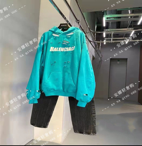 balenciaga/巴黎世家 21秋冬破洞字母印花卫衣男长袖连帽衫外套女