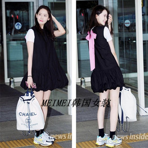 允儿同款韩国设计品牌MUDIDI正品代购2019SS蝴蝶结可爱无袖连衣裙