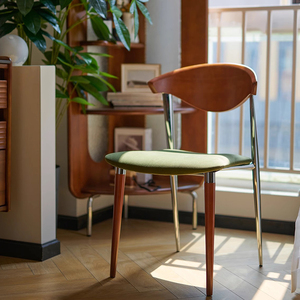 中古餐椅实木靠背北欧ins风创意高级设计师复古侘寂风网红大C椅子