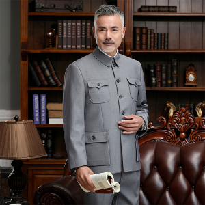 中山装男士套装中国风复古老人爸爸爷爷民国风表演出父亲加绒加厚