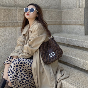 老花法棍包ff包中古女vintage复古欧美单肩帆布腋下包网红小众ins