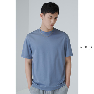 夏季新款液氨双面丝光纯棉t恤男圆领宽松短袖tee男士韩版蓝色体恤