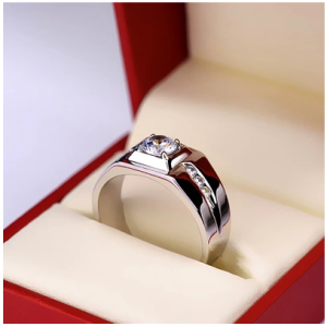 新款pt950铂金戒指男士指环简约大气钯金情侣对戒莫桑石钻戒正品