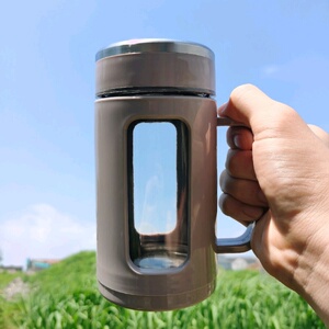 带盖防漏玻璃杯 办公室送同事礼品杯 家用手柄耐冷耐热老干部水杯