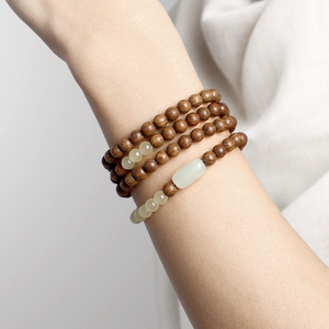 原创和田玉金丝檀木108颗手串女 檀香木质文艺复古佛珠饰品手链男