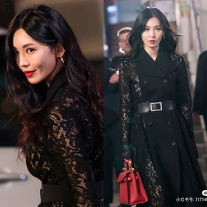 欧美顶楼3金素妍同款黑色蕾丝风衣2021年法式复古气质连衣裙外套